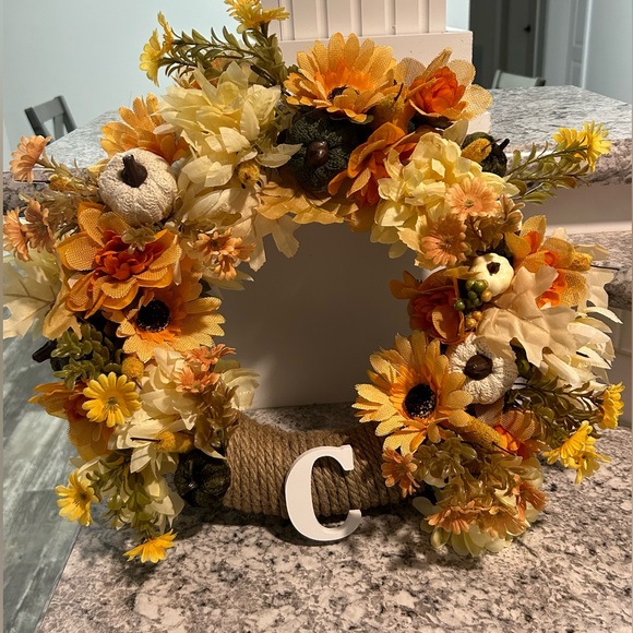 Handmade Fall Wreath Customize the Letter Burlap Orange Brown Green White - Picture 1 of 1